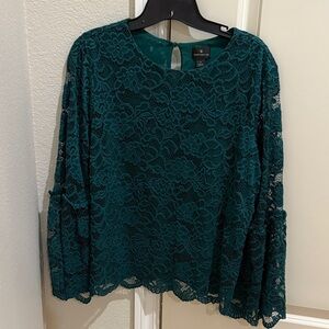 Worthington NWOT Dark Green Lace Long Sleeve Blouse Size Large